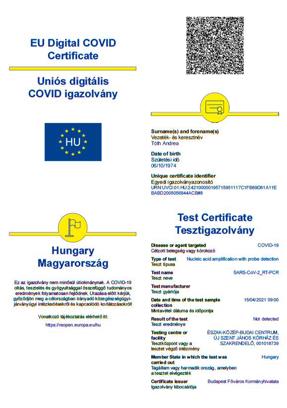 Ingyenesen igényelhető az uniós Covid-igazolás