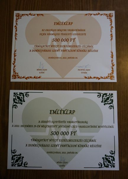 Vadászoktól kapott támogatást a kórház