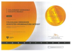 Családbarát Munkahely minősítést kapott ismét a pálhalmai bv. intézet